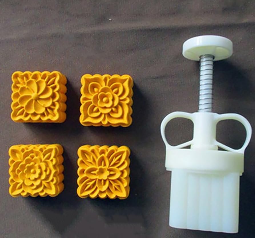 Sellos para galletas con molde para pasteles de lu Juego de moldes for pastel luna grosor ajustable con 4 o 6 sellos, redondos y cuadrados, blancos, 63 g(E)