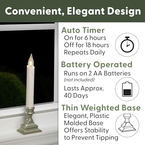 Image of 612 Vermont Vintage LED Battery Operated Window Candles with Timer, Bright Warm White Glow, VT-1806P-4 (Pack of 4, Pewter)