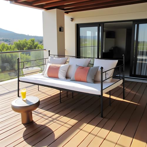 EGGREE Cadre de Lit Banquette en Métal, Lit Simple Canapé-Lit en Fer Forgé pour Enfants Adults, 90 x 190cm - Noir