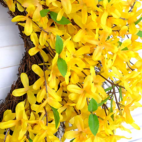 Idyllic 25 Inches Yellow Forsythia Flower Spring Wreath For Front Door thumb #8