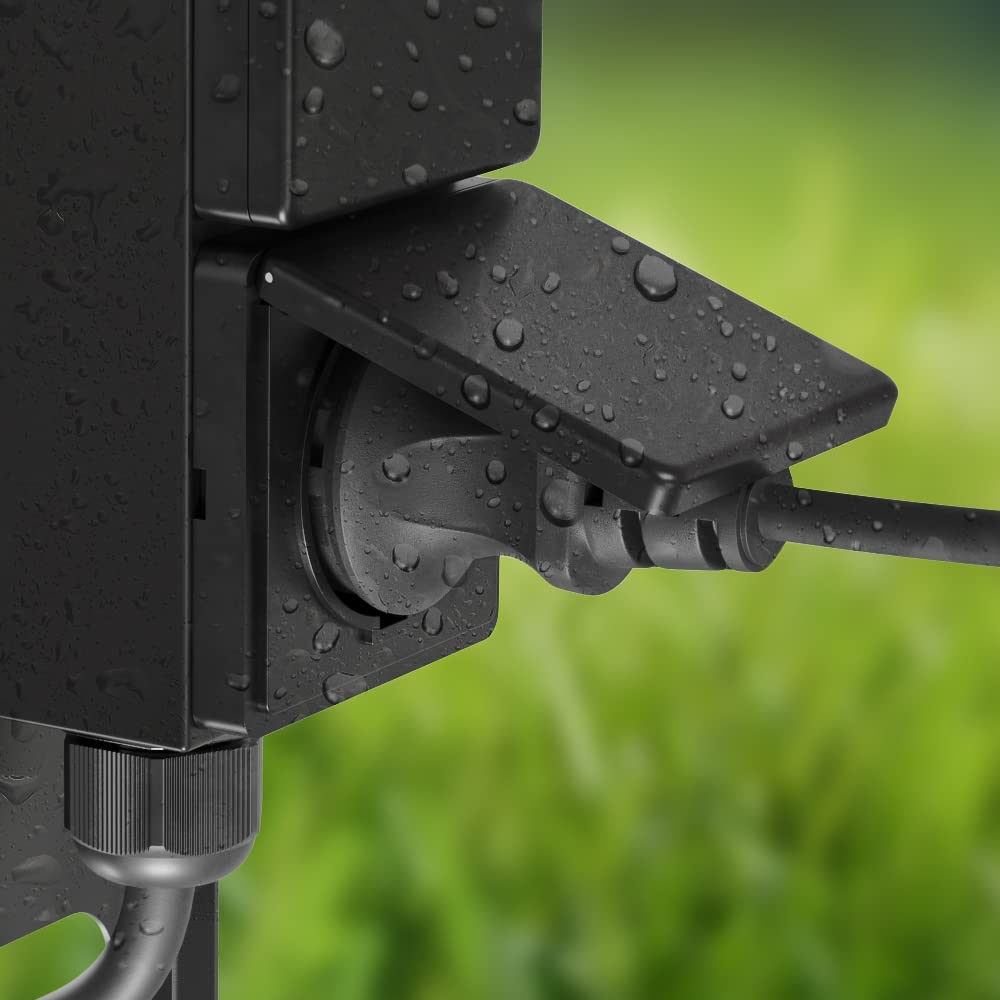 ledscom.de Colonnina con 3 prese da giardino PIWI con picchetto da terra per esterni, IP44, a 2 prese, acciaio inossidabile, antracite, squadrata, 30 cm