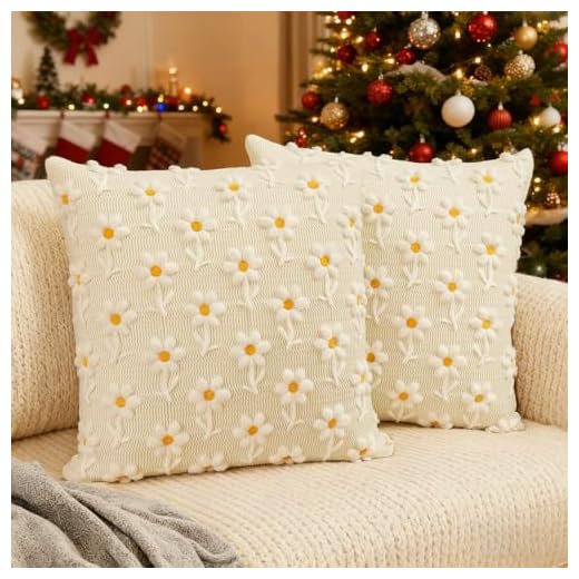 Carttiya Federa per cuscino 40 x 40 cm, motivo floreale ricamato, in tessuto morbido, elegante cuscino decorativo per divano, letto, elegante decorazione per soggiorno, divano (set da 2)