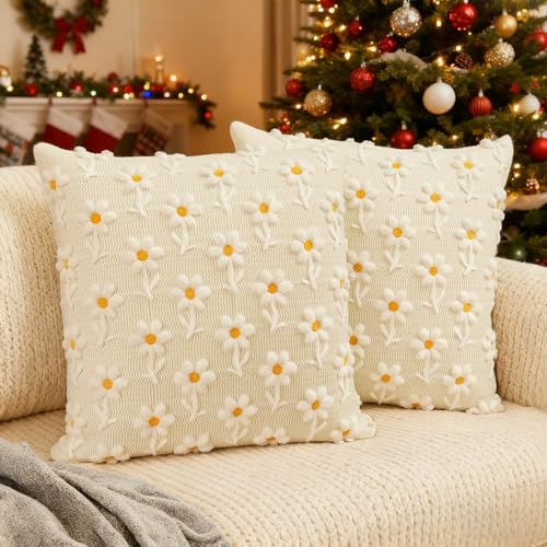 Carttiya 2 Funda Cojin 45x45 de Terciopelo con Flores Chenilla, Elegantes Fundas Cojin Decorativas para Cojines Sofa, Cama o Jardín, Mujer