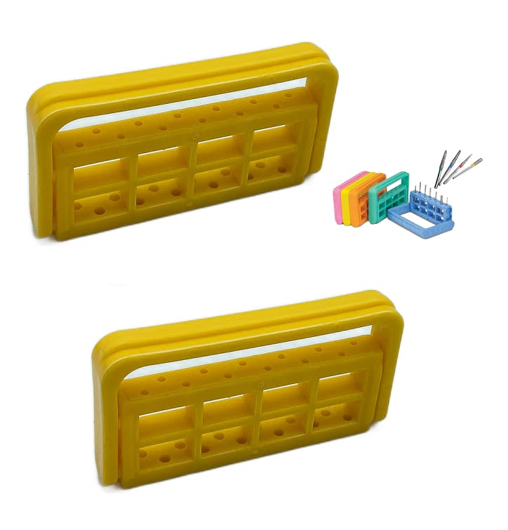 American Goods 2/Pcs Dental Bur Caddy 12 Capacity Autoclavable 275°F. Adjustable, Reversible for FG & RA Dental Diamond Burs Block Organizer (Neon Yellow)