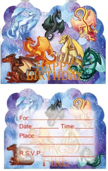 20 Pcs Wings of FireÃ‚ Birthday Party Invitation Cards,Wings of Fire Birthday Party Invitation Cards for Kids Wings of Fire Birthday Party Supplies