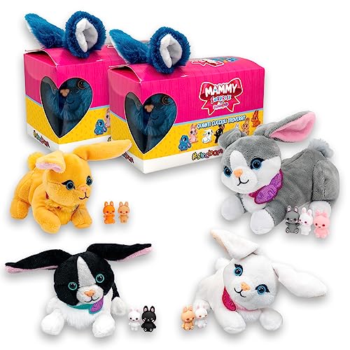 #sbabam Mammy Surprise Bunnies, super suave peluche conejo con lindo niño, 2 unidades, peluche con bolsa de transporte, juguetes a partir de 3 años, figuras de animales pequeños como regalo para bebés