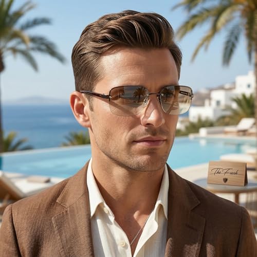 Image of Minimalist Semi-rimless Rectangular Sunglasses for Men Women - Exquisite Packaging