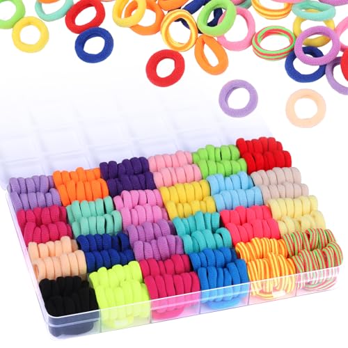 Funtopia Gomas Pelo Niña, 360 Piezas Gomas Bebe Elásticas, 24 Colores Banda para Coleta, Elásticos sin Costuras para Bebés y Niñas Pequeñas (2 cm de diámetro)