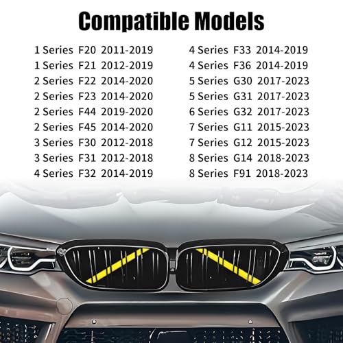 Image of V Brace Wrap Covers Compatible with BMW Grille Inserts StripesWrap | Yellow Grill Inserts Compatible with BMW F30 G30 F20 F22 F32 G32 G11 G12 M5 F90 For 1 2 3 4 5 6 7 Series Accessories