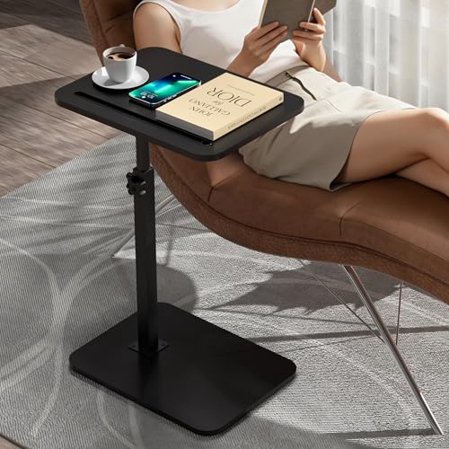 Image of 360 Swivel Sofa Side Table for Couch - Set of 2 - Adjustable Height Laptop Table for Work, TV Trays Table for Snacks Reading fits Bed Chair with Phone & Tablet Slot