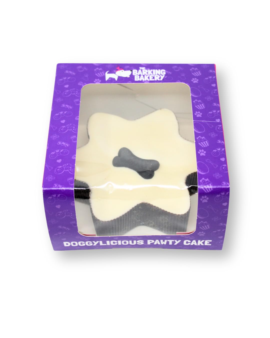 The Barking Bakery Pastel de estrella con tapa de yogur para perros, pastel de cumpleaños con hueso, esponja de vainilla y cobertura, grado humano