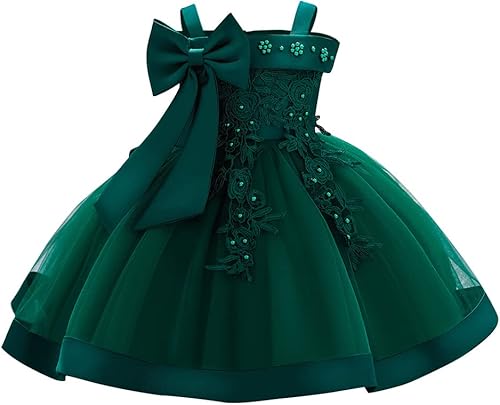 Vestido de niñas pequeñas con moño, tutú, espalda descubierta, tul esponjoso, vestido formal de princesa para bautizo, boda, desfile, cumpleaños,