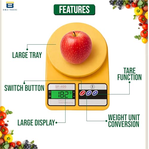 Image of Btag SF-400 Digital Kitchen Weighing Scale | 10Kg x 1g Precision | 1 year (6+6 months) warranty | Food Scale with LCD Display for Cooking, Baking, Meal Prep & Healthy Diet | (Yellow)