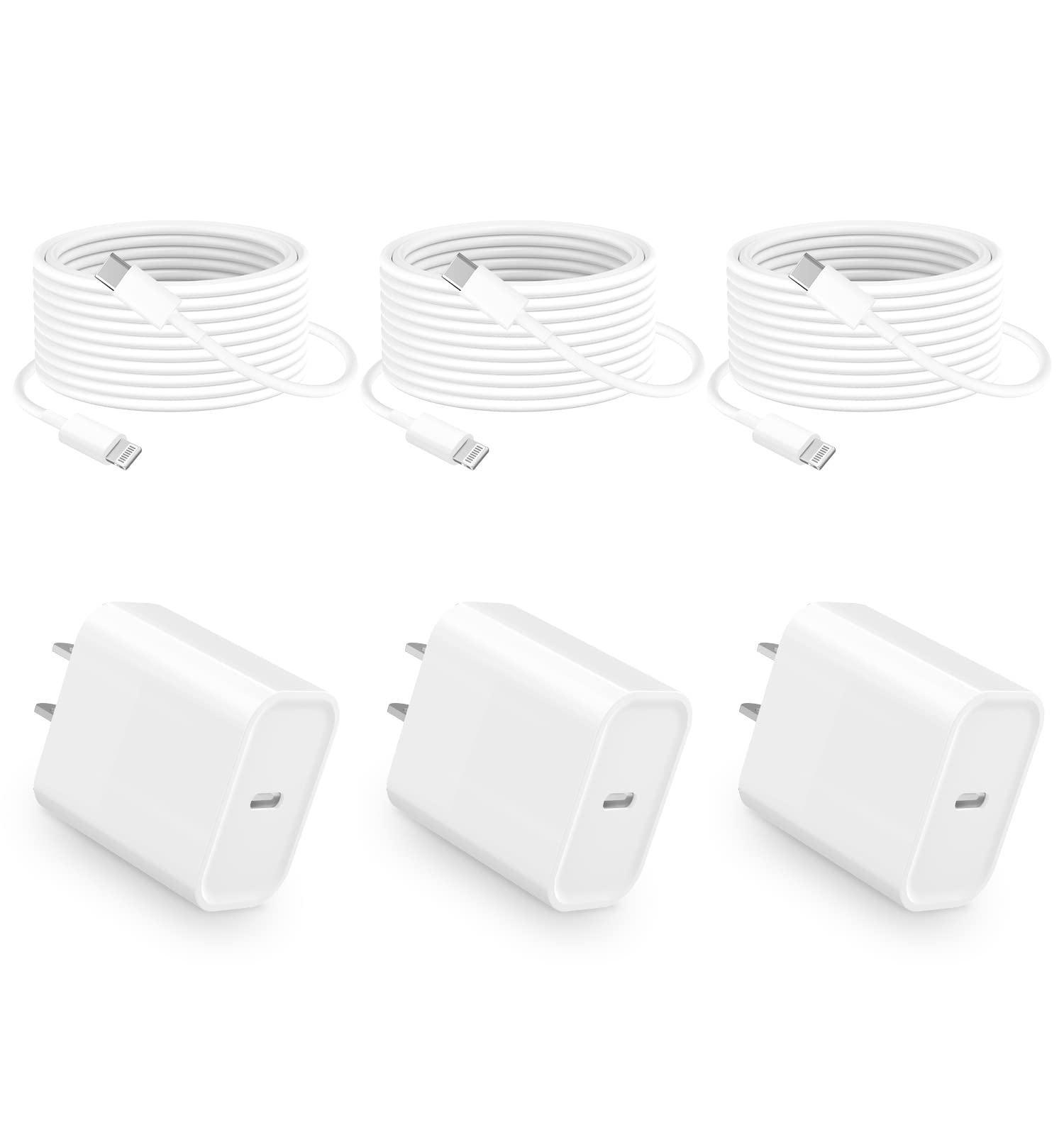 [MFi Certified] iPhone Charger, 3Pack USB C Fast Wall Charger, USB C Charger Block for iPhone 14/Pro/Plus/Pro Max/14/13/12/11,iPad Pro/Mini/Air,AirPods with 3-Pack 6.6FT USB-C to Lightning Cable