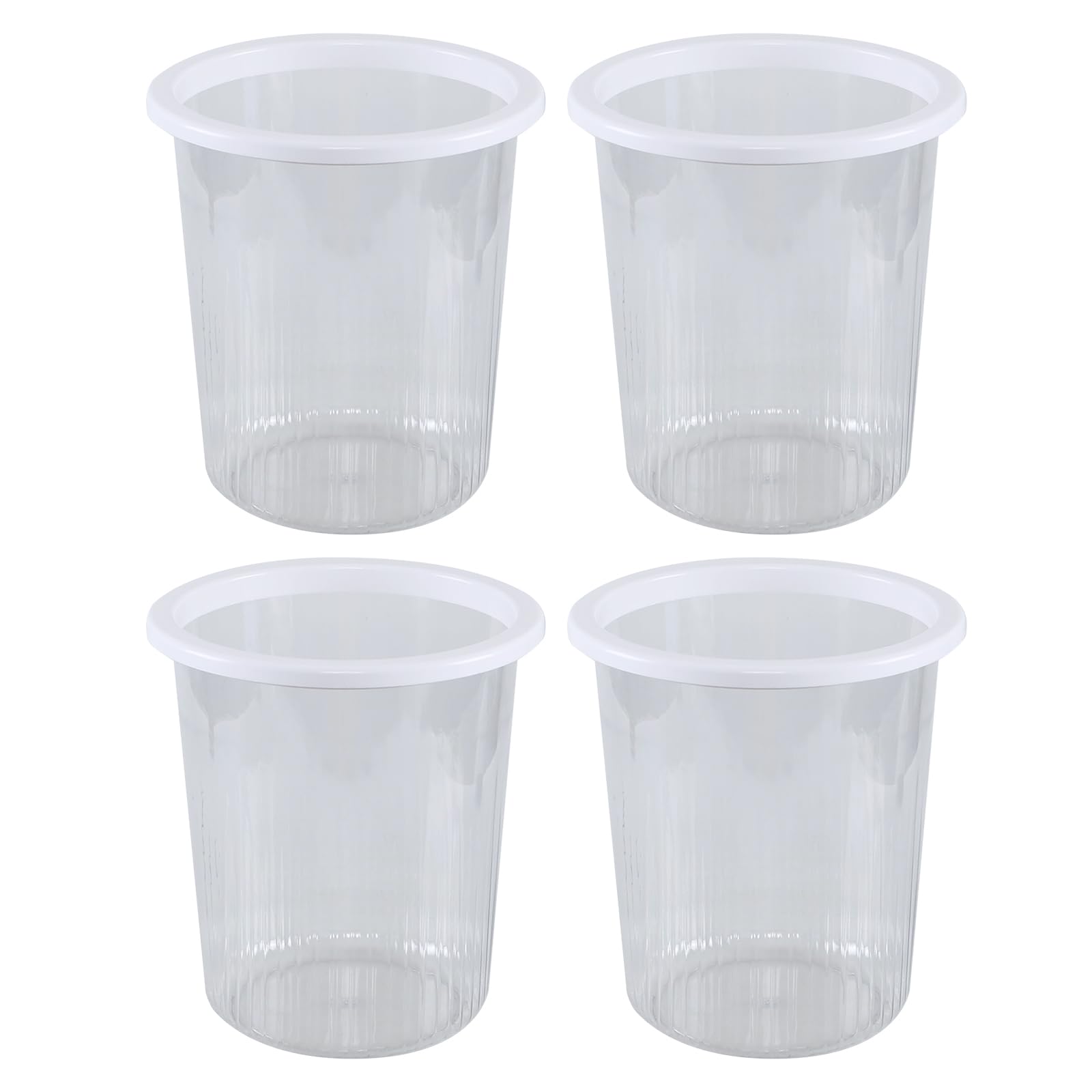 Ponpong 4-Pack 2.6 Gallon Clear Small Trash Can, Round Waste Basket, Plastic Garbage Can for Bathroom, Office, Bedroom, Living Room
