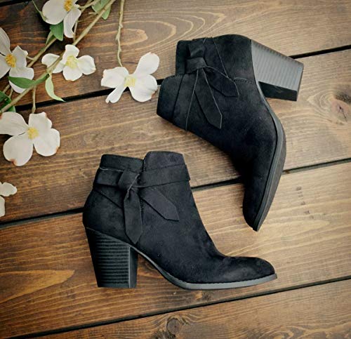 Image of PiePieBuy Women's Tie Knot Chelsea Pump Ankle Boots Closed Toe Stacked Heel Booties Shoes