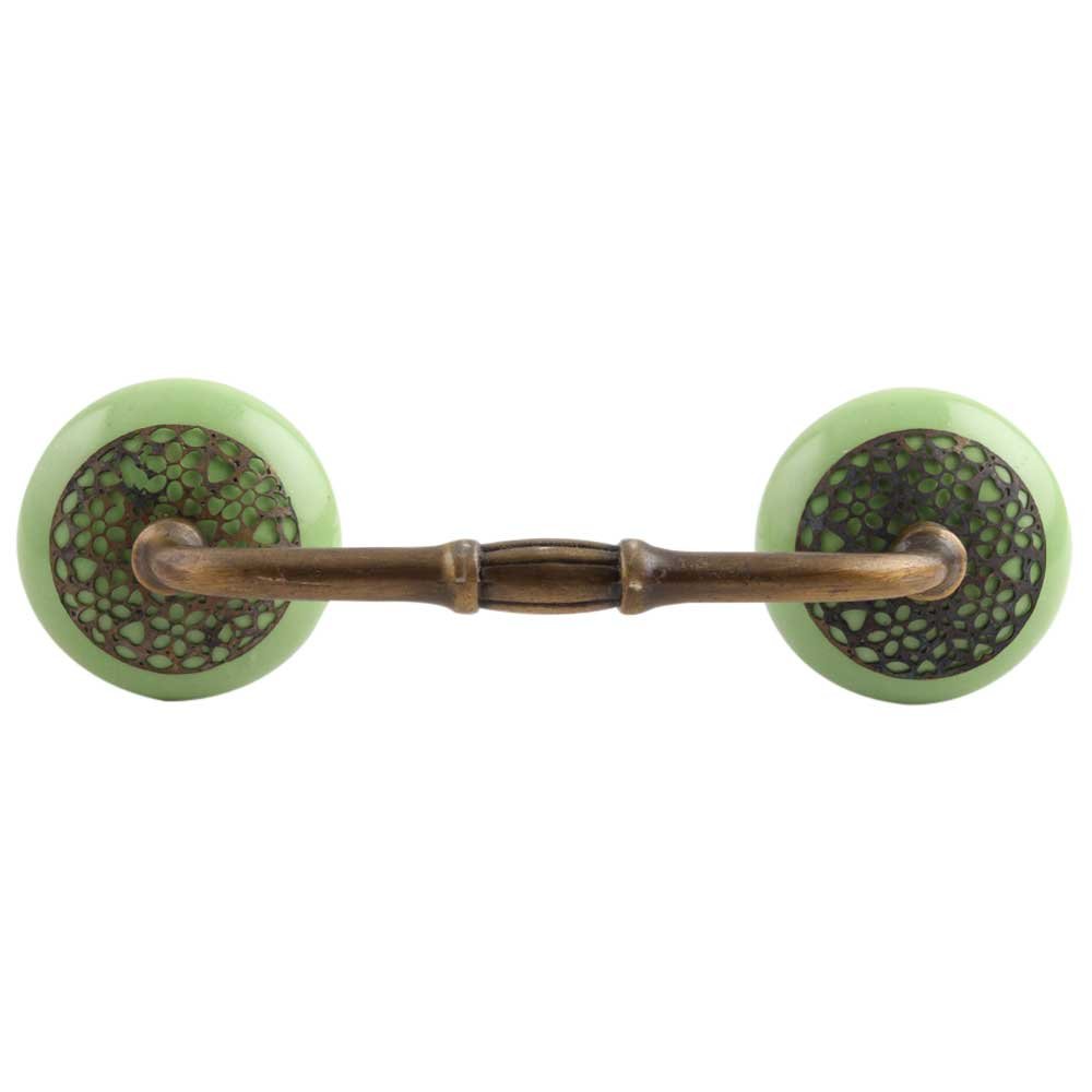 IndianShelf 1 Pack Ceramic Door Handles for Cabinets and Drawers Green Dresser Pulls for Door Antique Hardware 8
