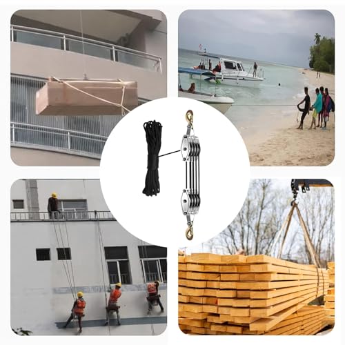 Sistema De Poleas para Elevación Y Manipulación. Sistema De Poleas De 4 Ruedas con Cable para Carpa De Cultivo. 65 Pies. Relación De Elevación 8:1. Ideal para Artíc,Black