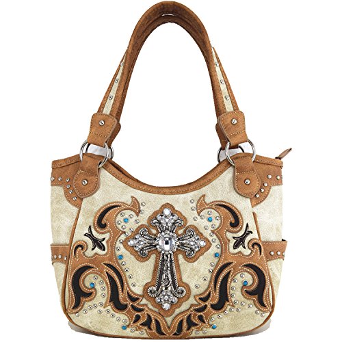 Western Style Rhinestone Cross Tote Concealed Carry Purse Laser Cut Handbag Women Shoulder Bag Wallet Set2