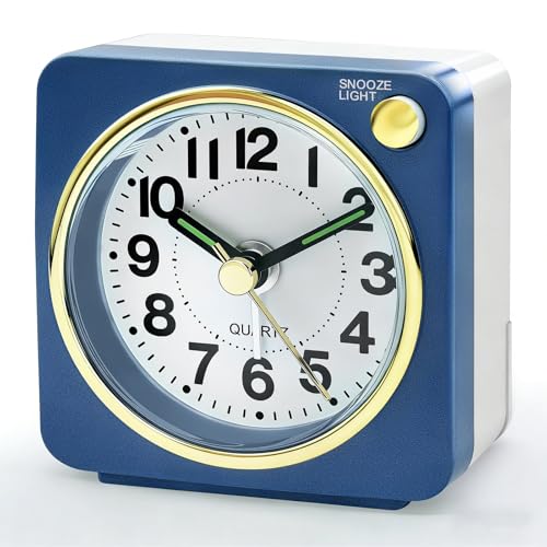Image of Lamisola Mini Travel Alarm Clock, Small Battery Analog Alarm Clock, Bedside Desk Clocks for Bedrooms, Vintage Home Decor for Bathroom Kichen Office Room, Sapphire Blue