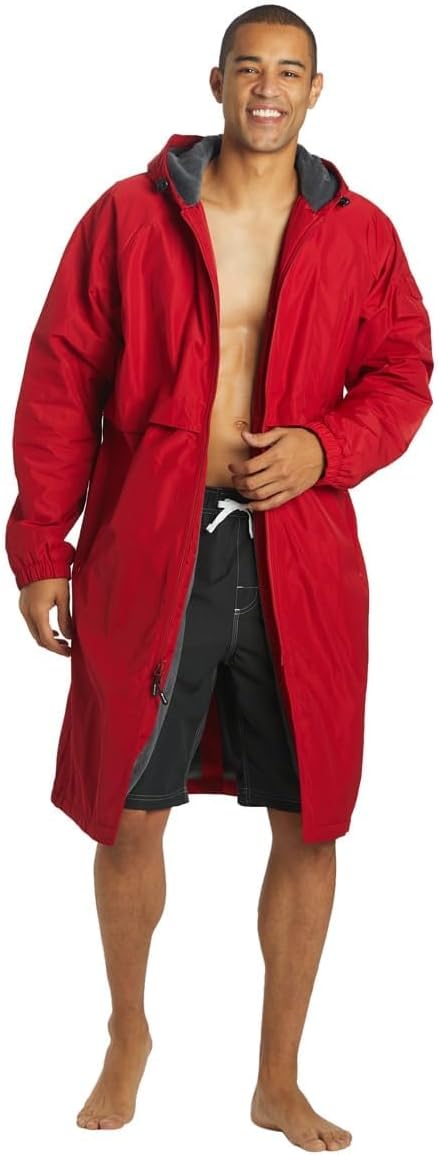 Sporti Unisex Swim Parka with Comfort Plush Fleece Lining, Multi Pocket Zipper - Water Resistant Swim Coats for Women & Men