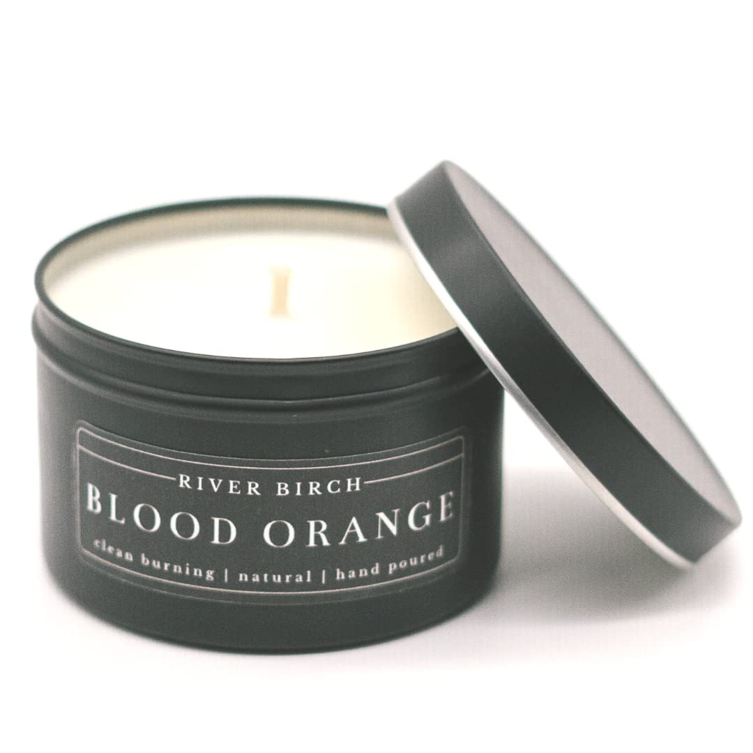 River Birch Candles Blood Orange Scented Candle | Premium, All-Natural, Non-Toxic, Soy Candles | 8 oz. Black Matte Tin Travel Candle