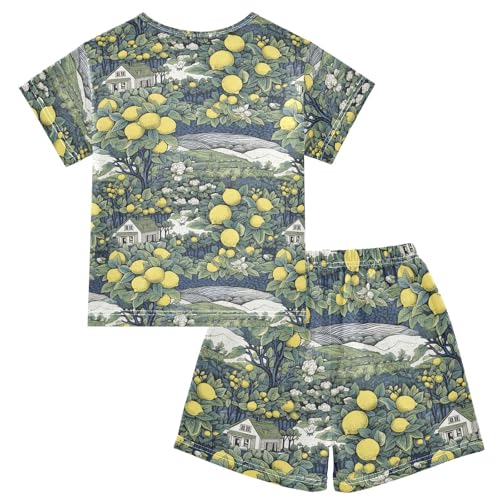 ALAZA Lemon and Landscape Pajama Set Short Sleeve Sleepwear Soft Lounge Nightwear2