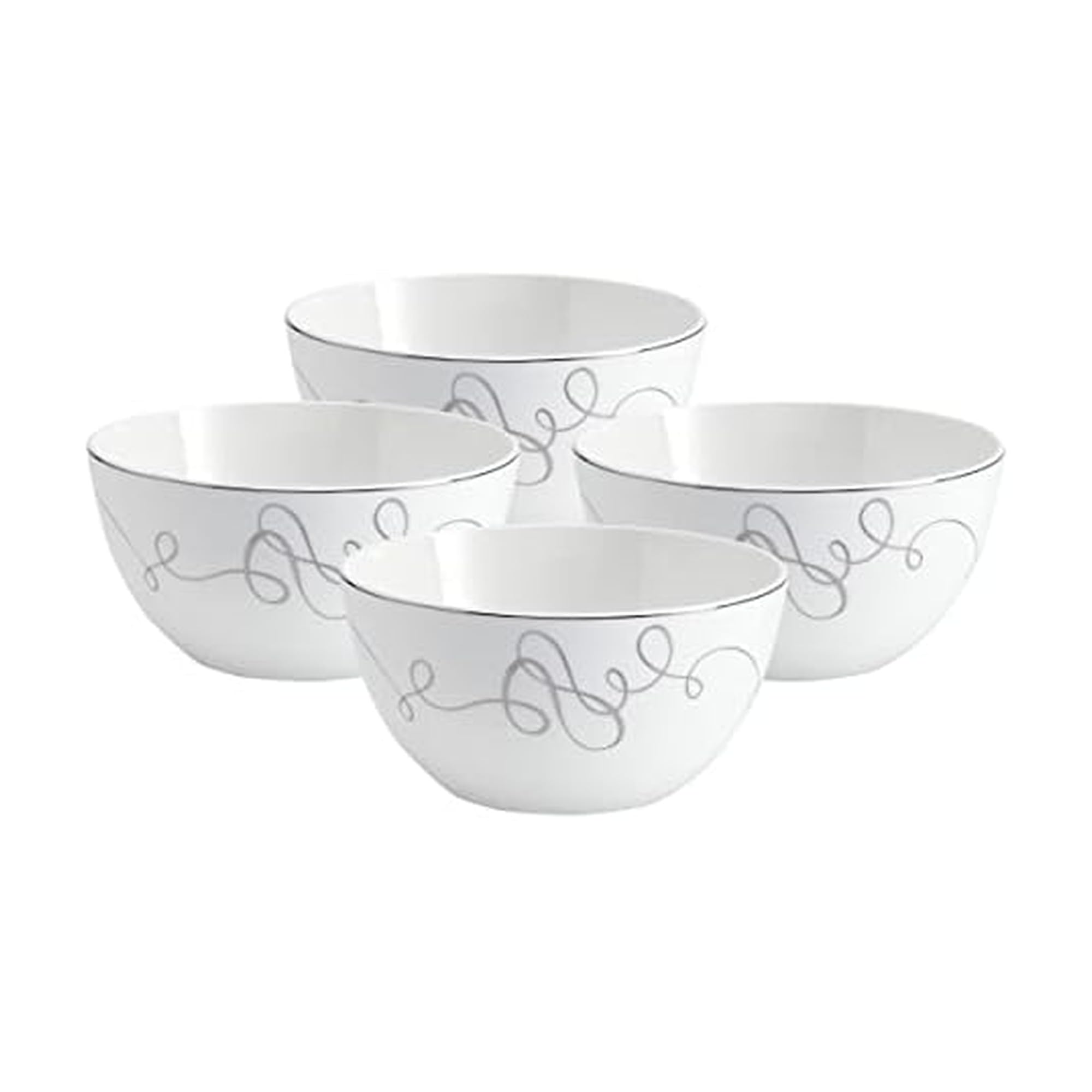 Mikasa Love Story Platinum Banded - Juego de 4 cuencos multiusos, color blanco