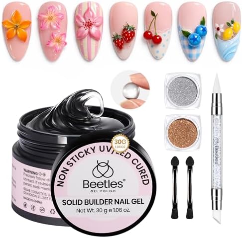 Beetles Solid Builder Nail Gel, 1.06 oz Clear 3D Art Non-Sticky S...