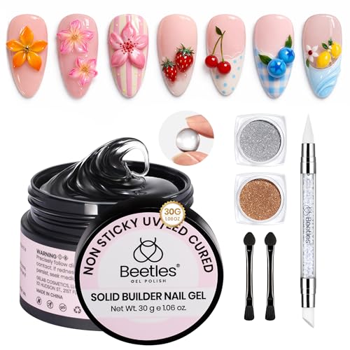 Beetles 3D Gel Nail Art Kit-1oz Clear Solid Builder Nail Gel,5 in 1 Non-Sticky Hand Sculpting Building 3D Nails for Beginner DIY Salon at Home,UV & LED Lamp Cured Needed,Crystal Orb