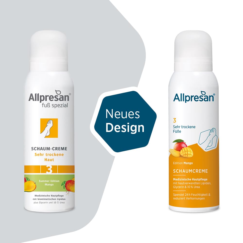 Allpresan Fuß spezial Nr. 3 Schaum-Creme mit Mango Duft für sehr trockene Füße - Zur täglichen Fußpflege sehr trockener Haut 2 x 125 ml