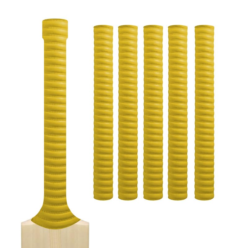 Cricket Bat Grips โ Premium Rubber Cricket Bat Grip Tape for Maximum Hold & Shock Absorption (5, Yellow, Coil)