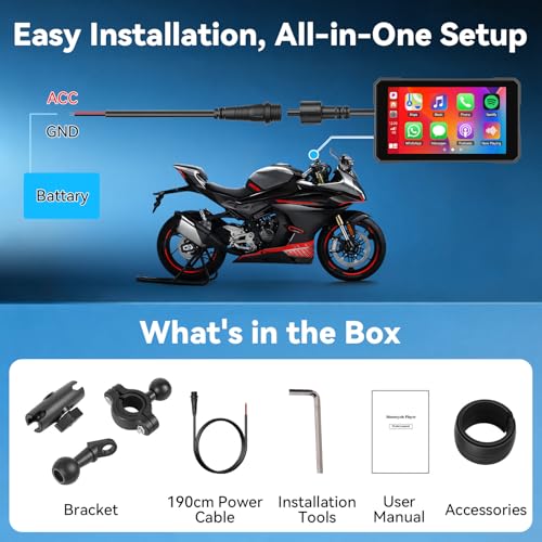 Image of SIXTOP 5 Inch Motorcycle CarPlay GPS Navigation System with Wireless Apple CarPlay Android Auto Waterproof Touch Screen Portable Car Play Moto, Support Bluetooth, Siri /Google Assistant Voice Control