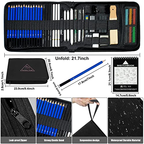 Handyman Crafts 50Pcs Sketching Pencils Drawing Pencils Set Art Supplies | Sketch Pencils,Graphite,Charcoal,Sketch Book,Drawing Supplies | In Black Zipper Case | For Adults,Teeage, Kids 9-12 #TOP4