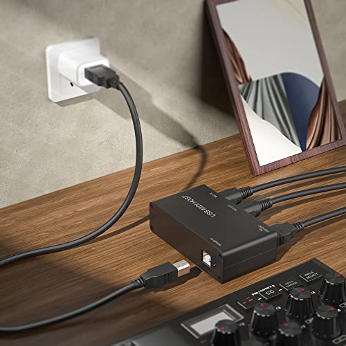 Image of DigitalLife Standalone MIDI-USB Host Bridge Box - 1-In /1-Out 5-Pin MIDI Interface, LED Indicator, Metal Housing (Black) | Connects Class-Compliant USB MIDI Keyboards, Controllers, Synthesizers to 5-PIN DIN MIDI Gear Without Computer