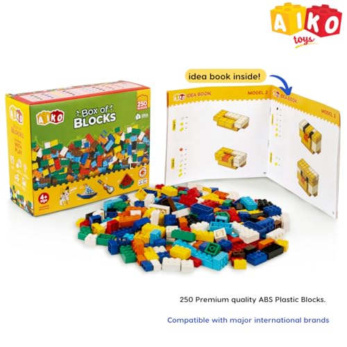 Image of AIKO | Box of Blocks 250 | Premium ABS Building Blocks for Kids 4+ | Construction Toy | STEM Gift Set, Multi-Color Bricks