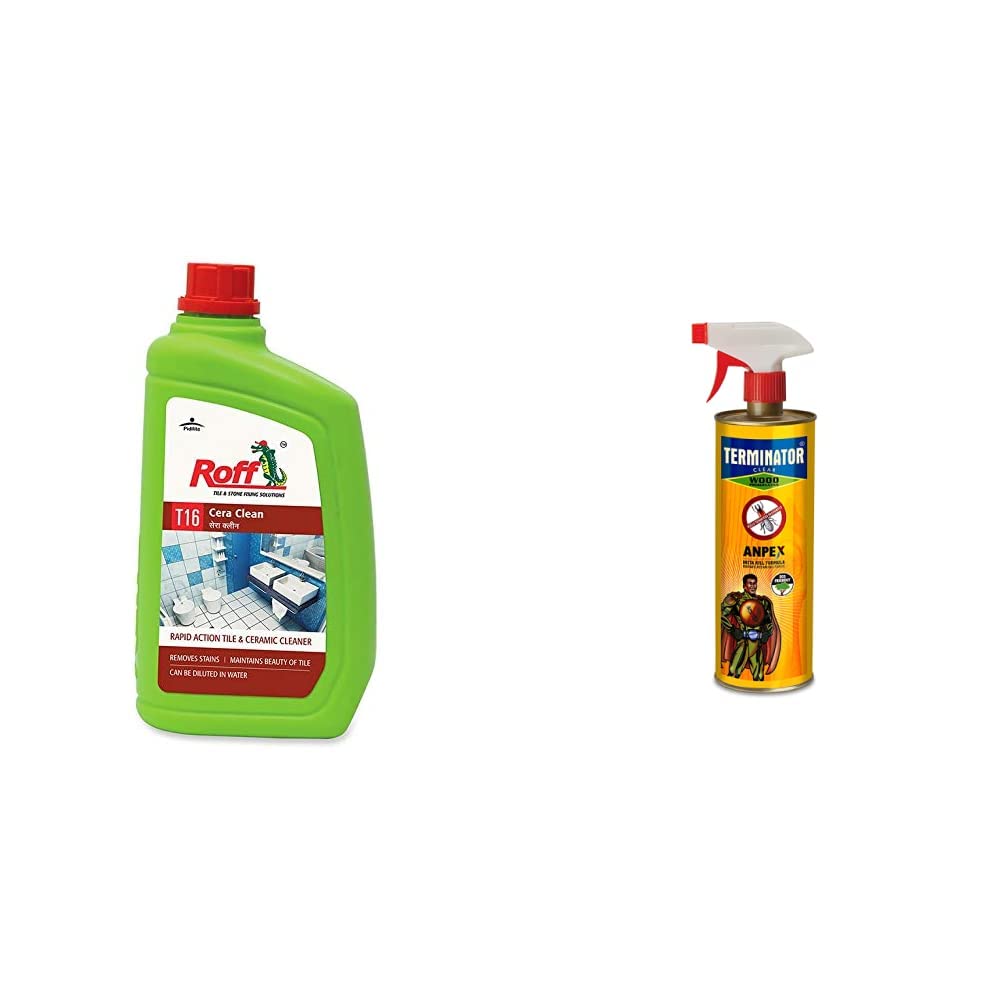 Pidilite T16 Roff Cera Clean Rapid Tile and Ceramic Cleaner (1 Litre) & Terminator Eco-Friendly Wood Preservative and Termite, Borer, Insect Repellant Spray (500 ml)