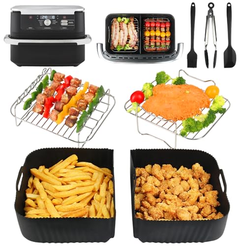 BYKITCHEN Airfryer Zubehör für Ninja Flex Drawer AF500EU 10,4L,7 Stück Heißluftfritteuse Zubehör für Ninja Foodi Flexdrawer Dual Zone, Inklusive Silikon Backform,kompatibel mit Cecotec Dual 9000 9L