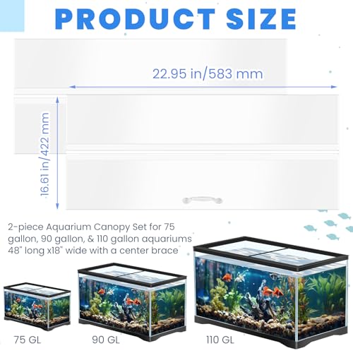 Image of Sieral Aquarium Lids Polycarbonate Canopy with LED Light 2 Pcs Set 22.95 x 16.61 x 0.12 Inch for 75 /90 /110 Gallon with Center Brace Aquariums Cover Fish Tank Lid with a Hook Knife, Clear