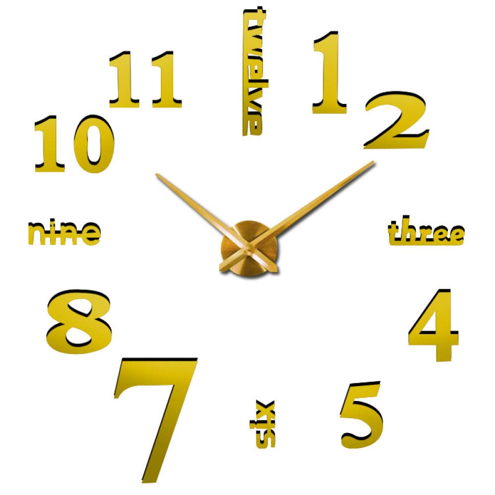 Grande horloge murale 3D DIY moderne en acrylique miroir or pour salon