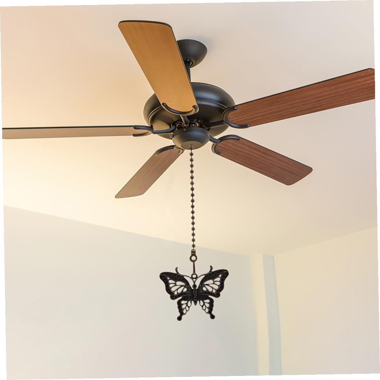 Vintage Hollow Metal Ceiling Fan Pull Chain Extension with Beaded Design for Ceiling Lights and Fans Decorative Butterfly Pendant for Bathroom Wall and Bedroom Lighting