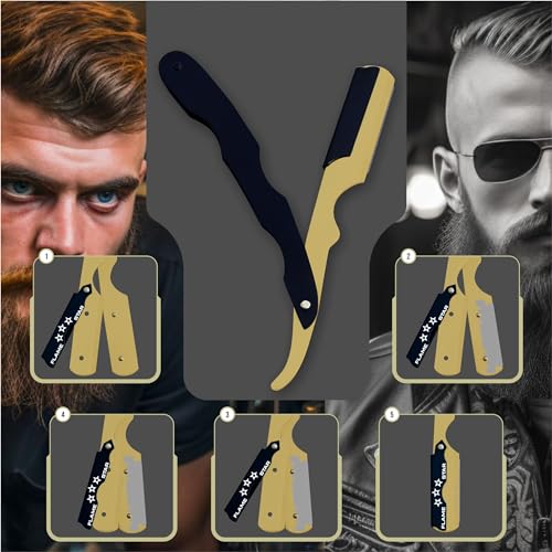 Black and Gold Barber Staright Edge Salon Hair Cut Razor 100% Stainless Steel with 10 Blades by 