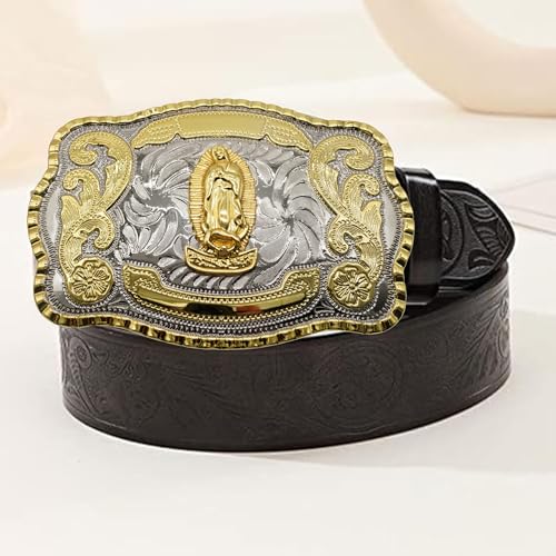 Image of WMG Western St Jude Belt Buckle Gold Silver Saint Jude San Judas Cowboy Buckle Hebilla Vaquero Rodeo