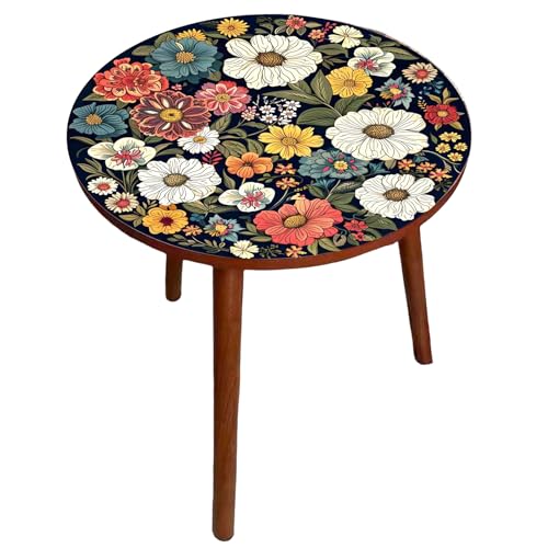 Mandala Round End Table, Small Round Drink SideTable, 3 Legged Living Room End Tables, Mid Century Modern Small Coffee Table for Bedroom Balcony Living Room (15.75