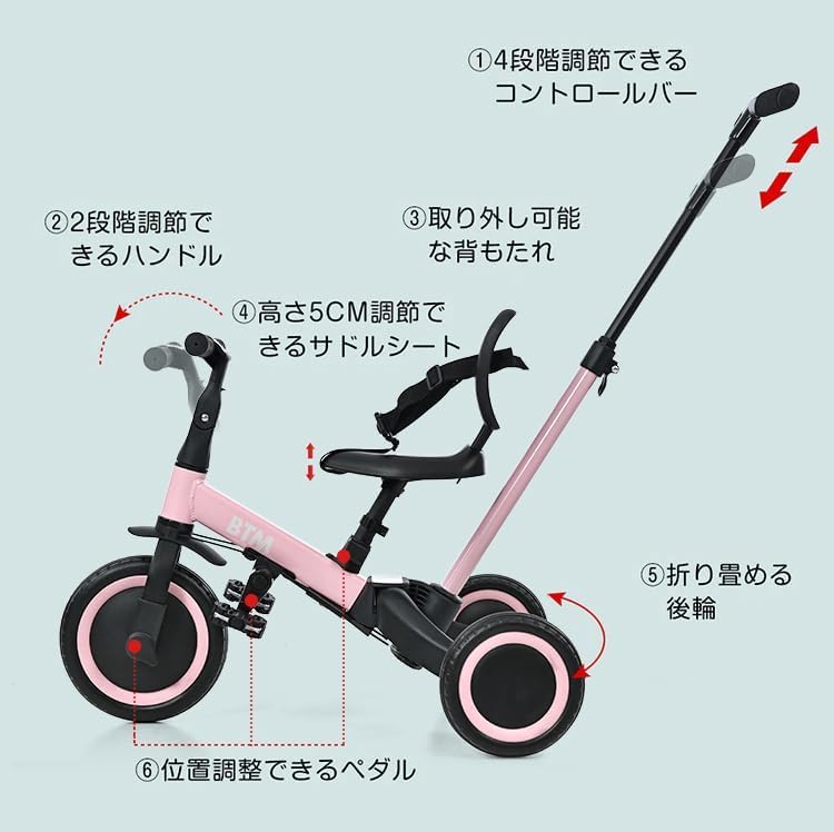 Amazon.co.jp: BTM 子供用三輪車 5in1 三輪車のりもの 押し棒付き