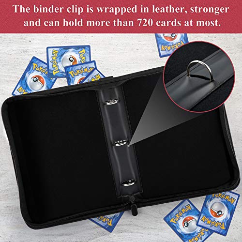 720 Pockets Large Baseball Card Binder Leather, Trading Card Binder Holder Carrying Case, Cards Protector Sleeves Compatible with Pokemon, TCG, Skylanders, Top Trumps, Football Sports Cards, Burgundy - Thumbnail 4