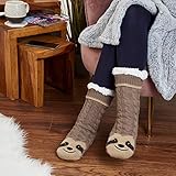 CityComfort Fluffy Socks for Women Teenagers Sherpa Lined Animal Slipper Socks with Non Slip Grip Pads One Size - Gifts for Women (Brown Sloth) - Image 7