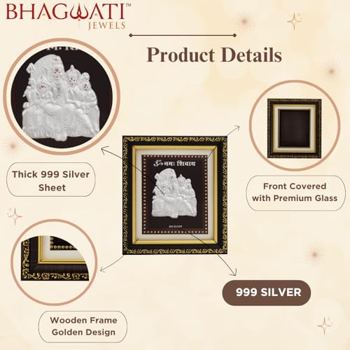 Image of 999 Pure Silver Shivparivar Frame for Home & Office | Premium Silver | Pooja Room & Wall Decor | Housewarming, Wedding & Festival Gifts | Certificate Included | Tabletop Size 5.5x5 inch