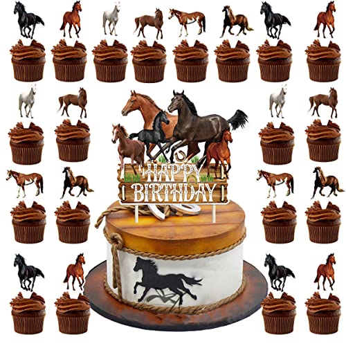 22-teilige Pferde-Tortendeko – Cake Topper Mit Happy Birthday Aufleger