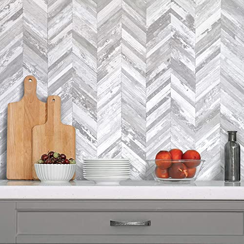 Dicofun 10-Sheet Herringbone Peel And Stick Backsplash, Vintage White Wood Look Pvc Stick On Backsplash For Kitchen And Bathroom #TOP5